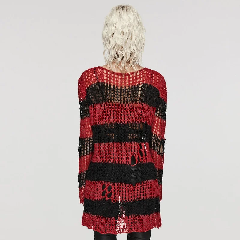 Women's Punk Striped Ripped Knitted Cardigan