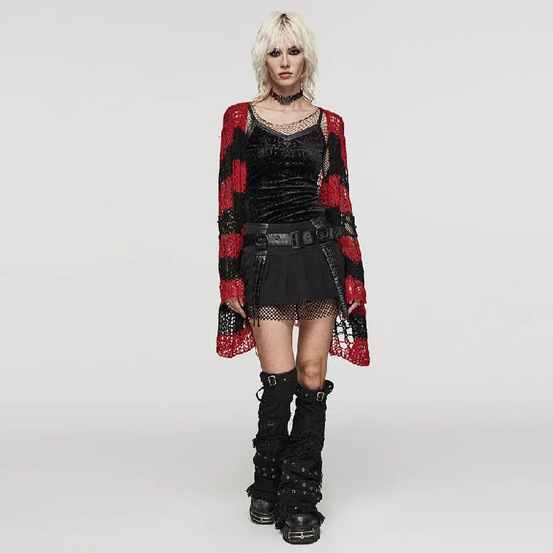 Women's Punk Striped Ripped Knitted Cardigan