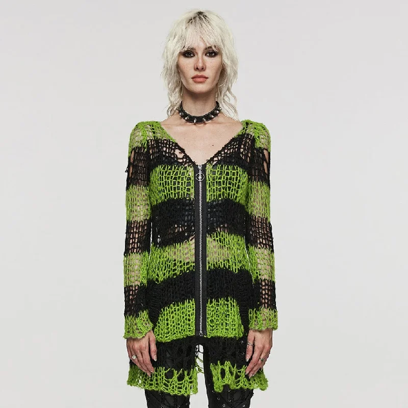 Women's Punk Striped Ripped Knitted Cardigan