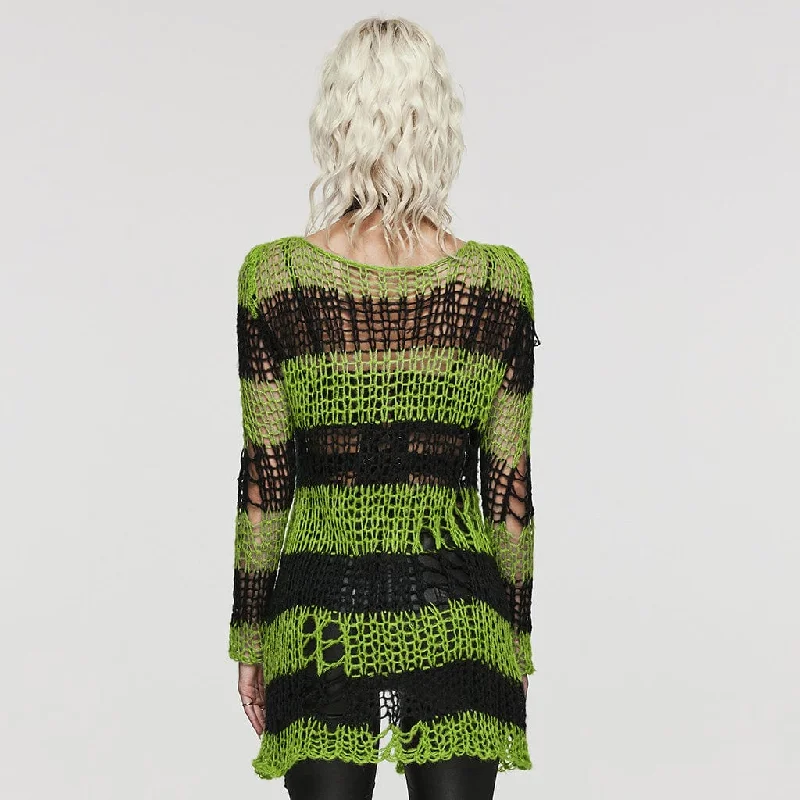 Women's Punk Striped Ripped Knitted Cardigan