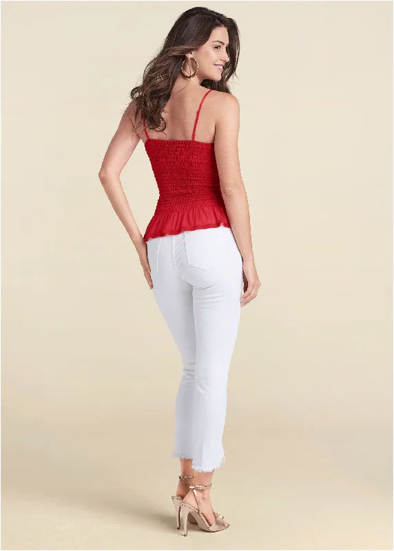 Smocked mesh top - Red