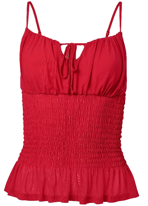 Smocked mesh top - Red