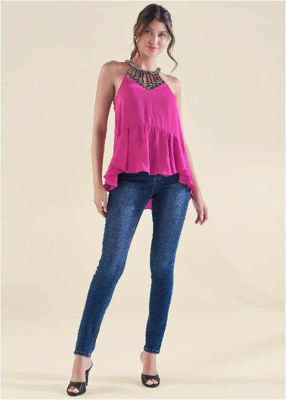 Embellished neckline top - Fuchsia