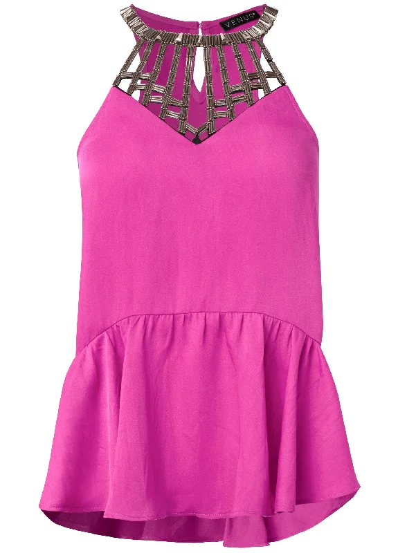 Embellished neckline top - Fuchsia