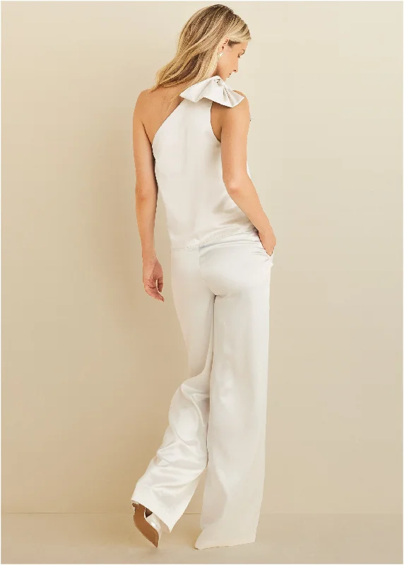 Bow detail one-shoulder top - Off White