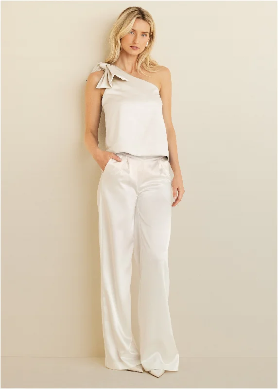 Bow detail one-shoulder top - Off White