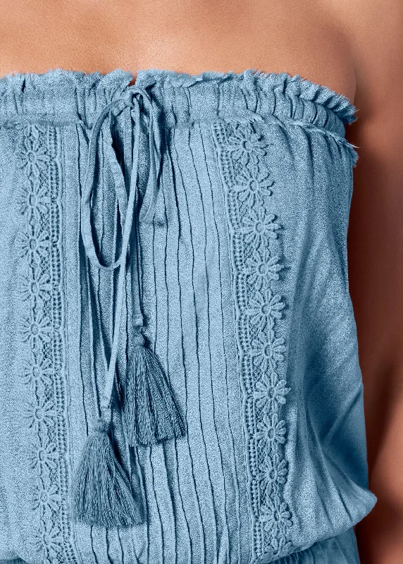 Tassel detail strapless top - Light Blue