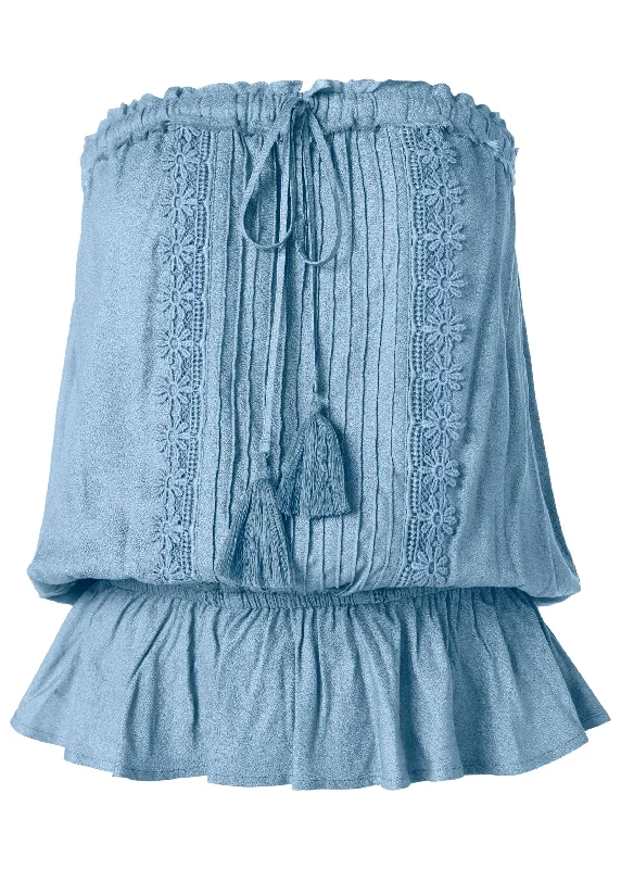 Tassel detail strapless top - Light Blue